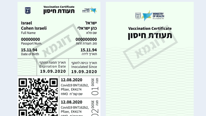 תעודת חיסון. צילום מסך מאתר משרד הבריאות