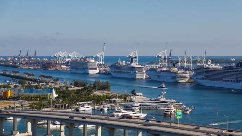 אוניות קרוזים בנמל מיאמי. צילום: 123rf