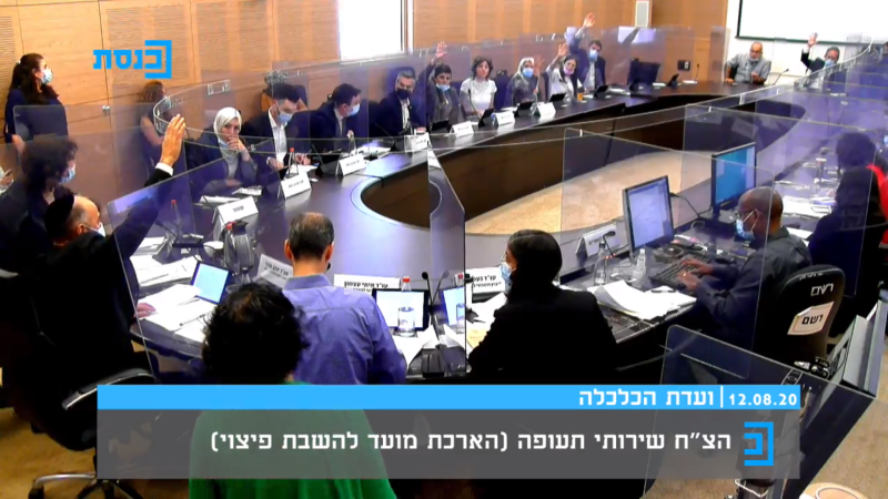 ההצבעה בוועדת הכלכלה של הכנסת. צילום מסך מהוועדה