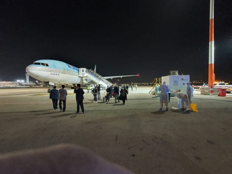 המטוס הקוריאני אמש בנתב"ג. צילום: רשות שדות התעופה