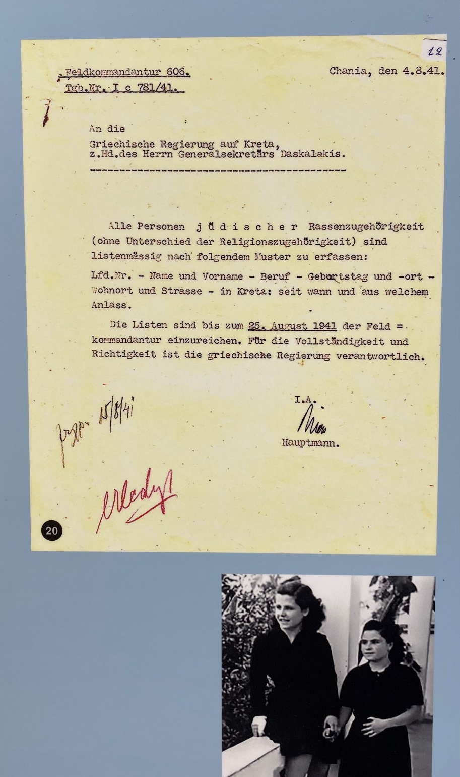המסמך הראשון של סנקציות הנאצים נגד התושבים היהודים בכרתים (צילום: עמית קוטלר)